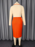 SC Plus Size Color Block Long Sleeve Midi Dress GKEN-ADR051131