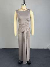 SC Sleeveless Tie Up Top Long Skirts 2 Piece Set GCNE-73892