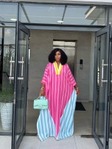 SC V Neck Stripe Loose Maxi Dress GCNE-73557