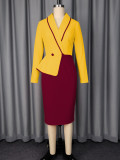 SC Plus Size Color Block Long Sleeve Midi Dress GKEN-ADR051131
