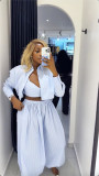 SC Stripe Long Sleeve Shirt Wide Leg Pants Set GCNE-73736