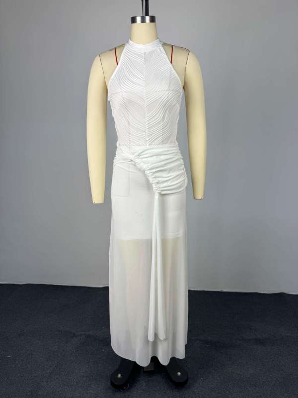 SC Sleeveless Pleated Slim Maxi Dress GCNE-73599
