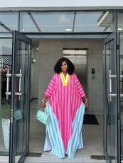 SC V Neck Stripe Loose Maxi Dress GCNE-73557