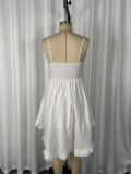 SC Solid Color Ruffles V Neck Sling Midi Dress GWDS-260221