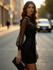 SC Lace Long Sleeve Mesh Patchwork Mini Dress GWDS-260304