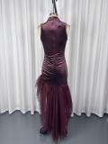 SC Sleeveless Ruched Irregular Maxi Dress GWDS-260106
