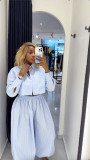 SC Stripe Long Sleeve Shirt Wide Leg Pants Set GCNE-73736