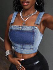 SC Fashion Patchwork Zipper Denim Sling Top GYXN-16161