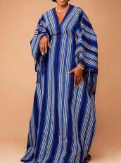 SC Loose V Neck Stripe Satin Maxi Dress GKEN-ADR060342