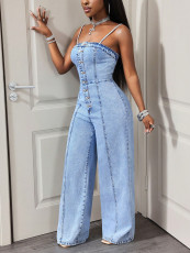 SC Casual Denim Sling Wide Leg Jumpsuit GYXN-66339
