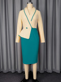 SC Plus Size Color Block Long Sleeve Midi Dress GKEN-ADR051131