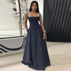 SC Lace Sling Stripe Big Swing Maxi Dress GANY-LB2923