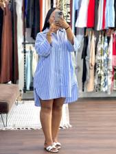 SC Stripe Loose Long Sleeve Shirt GCNE-73691