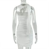 SC Solid Color Halterneck Tie Up Mini Dress GJYO-JD305111