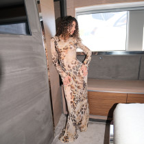 SC Long Sleeve Print Backless Maxi Dress DLSF-K6D03238A
