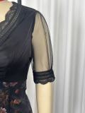 SC Lace Mesh Patchwork Print Mini Dress GWDS-260306
