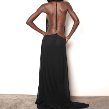SC V Neck Mesh Backless Sexy Maxi Dress XEF-K6D04329A