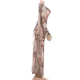 SC Long Sleeve Print Backless Maxi Dress DLSF-K6D03238A