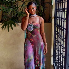 SC Print Spaghetti Straps Maxi Dress GJYO-JD305119