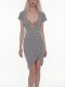 SC V Neck Short Sleeve Ruched Knits Midi Dress GWDS-260215