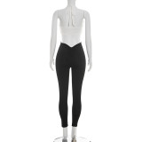 SC Color Block Deep V Neck Tie Up Jumpsuit GDSF-J26JP099