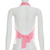 SC Solid Color Halterneck Tie Up Tops GDSF-J26TP103