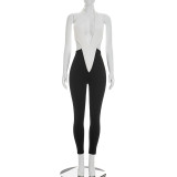 SC Color Block Deep V Neck Tie Up Jumpsuit GDSF-J26JP099