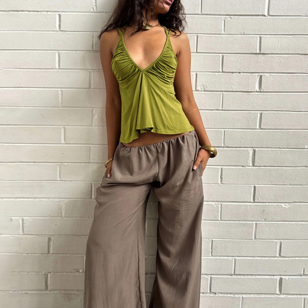 SC V Neck Halterneck Tie Up Tops DLSF-K6L04501A