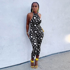 SC Polka Dots Print Tie Up Backless Jumpsuit GDSF-D26JP077