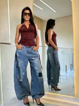 SC Plus Size Holes Loose Wide Leg Jeans GYLN-4947
