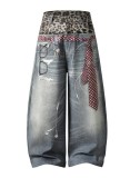 SC Leopard Print Patchwork Straight Jeans GYLN-4954