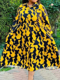SC Plus Size Print Long Sleeve Maxi Dress GAWE-6552