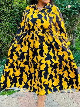 SC Plus Size Print Long Sleeve Maxi Dress GAWE-6552