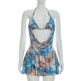 SC Halterneck Print Tops Ruffled Skirt Set GSZM-D26ST069
