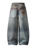 SC Leopard Print Patchwork Straight Jeans GYLN-4954