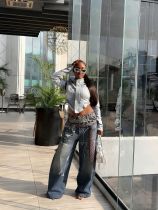 SC Leopard Print Patchwork Straight Jeans GYLN-4954