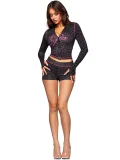 SC Letter Print Long Sleeve Hooded Two Piece Shorts Set GXZY-XY26011