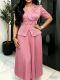 SC Plus Size Lapel Long Sleeve Press Pleated Maxi Dress GKEN-AM040922