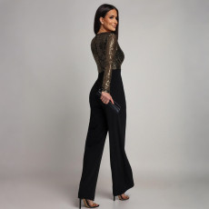 SC Long Sleeve V Neck Sequin Jumpsuit CYA-902224