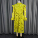 SC Plus Size Hollow Out Flare Long Sleeve Midi Dress 2 Piece Set GKEN-AM040851SET
