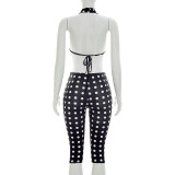 SC Polka Dots Print Backless Seventh Jumpsuit GSZM-C26JP124