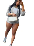 SC Long Sleeve Zipper Coat Two Piece Shorts Set GXZY-xy4055