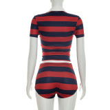 SC Casual Stripe Color Block Two Piece Shorts Set GSZM-C26ST081