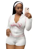 SC Letter Print Long Sleeve Hooded Two Piece Shorts Set GXZY-XY26011