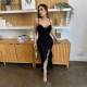 SC Ruffles Solid Color Sling Split Midi Dress CYA-902297