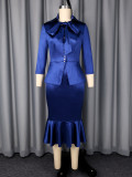 SC Plus Size Bow-Tie Satin Blazer And Fishtail Skirt Suit GKEN-ATP060348
