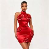 SC 3D Rose Sleeveless Mini Dress GADE-9391