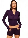 SC Letter Print Long Sleeve Hooded Two Piece Shorts Set GXZY-XY26011