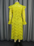 SC Plus Size Hollow Out Flare Long Sleeve Midi Dress 2 Piece Set GKEN-AM040851SET