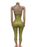 SC Sexy Backless PU Leather Bandage Jumpsuit(Without Headscarf) GFCF-1452